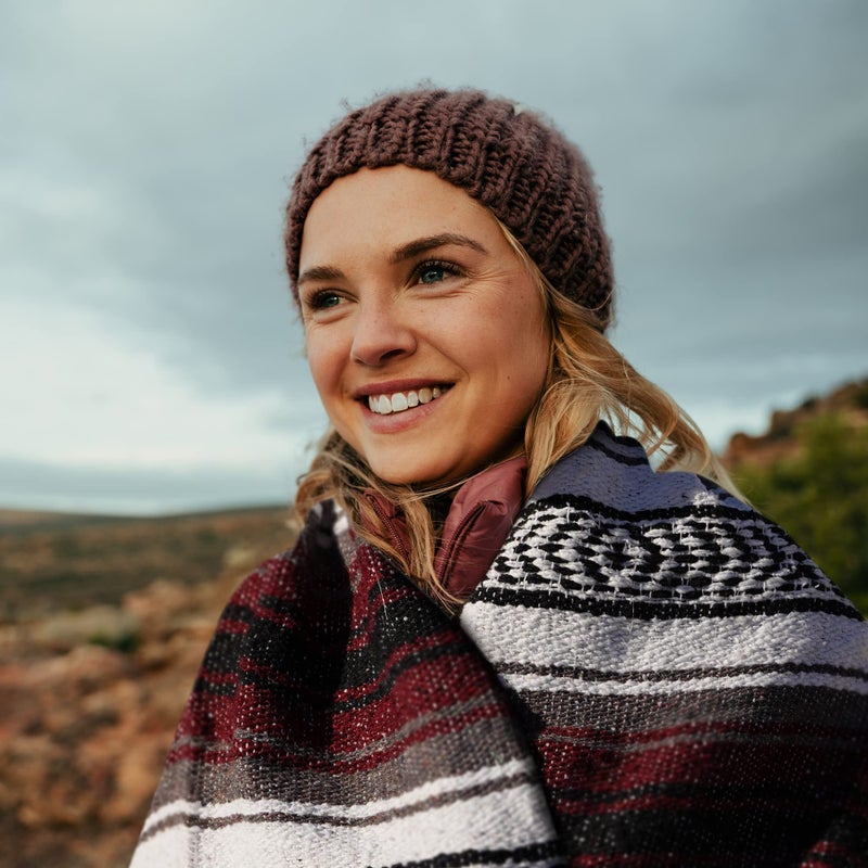 Hydration Nation Mexican Blanket (Authentic Handmade Falsa) - Durable, Lightweight Baja Indian Blanket for Yoga, Beach, Camping, Picnic, Car/Truck, Outdoor Mexican Throw, Baja Saddle Blanket, 70"x50", Cherry - Image 3
